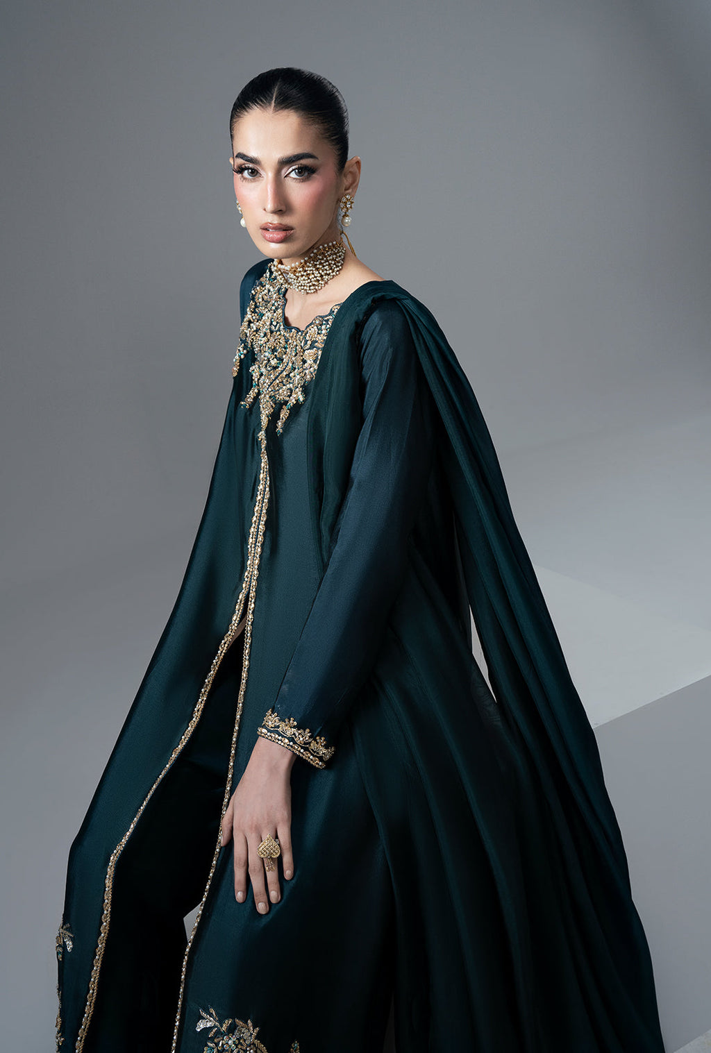 Jade Mirage Silk Pakistani Formal Dresses - AJR Couture - 6