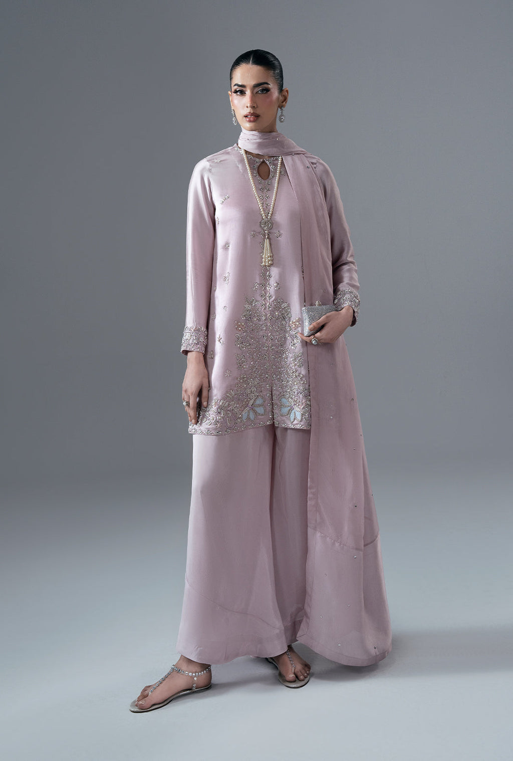 Rose Quartz Silk Pakistani Formal Dresses - AJR Couture - 1