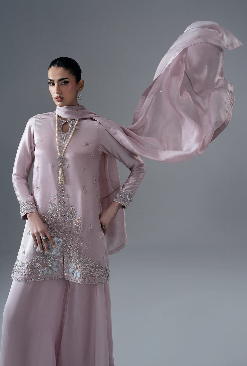 Rose Quartz Silk Pakistani Formal Dresses - AJR Couture - 2