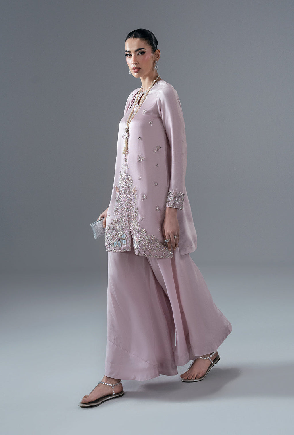 Rose Quartz Silk Pakistani Formal Dresses - AJR Couture - 3
