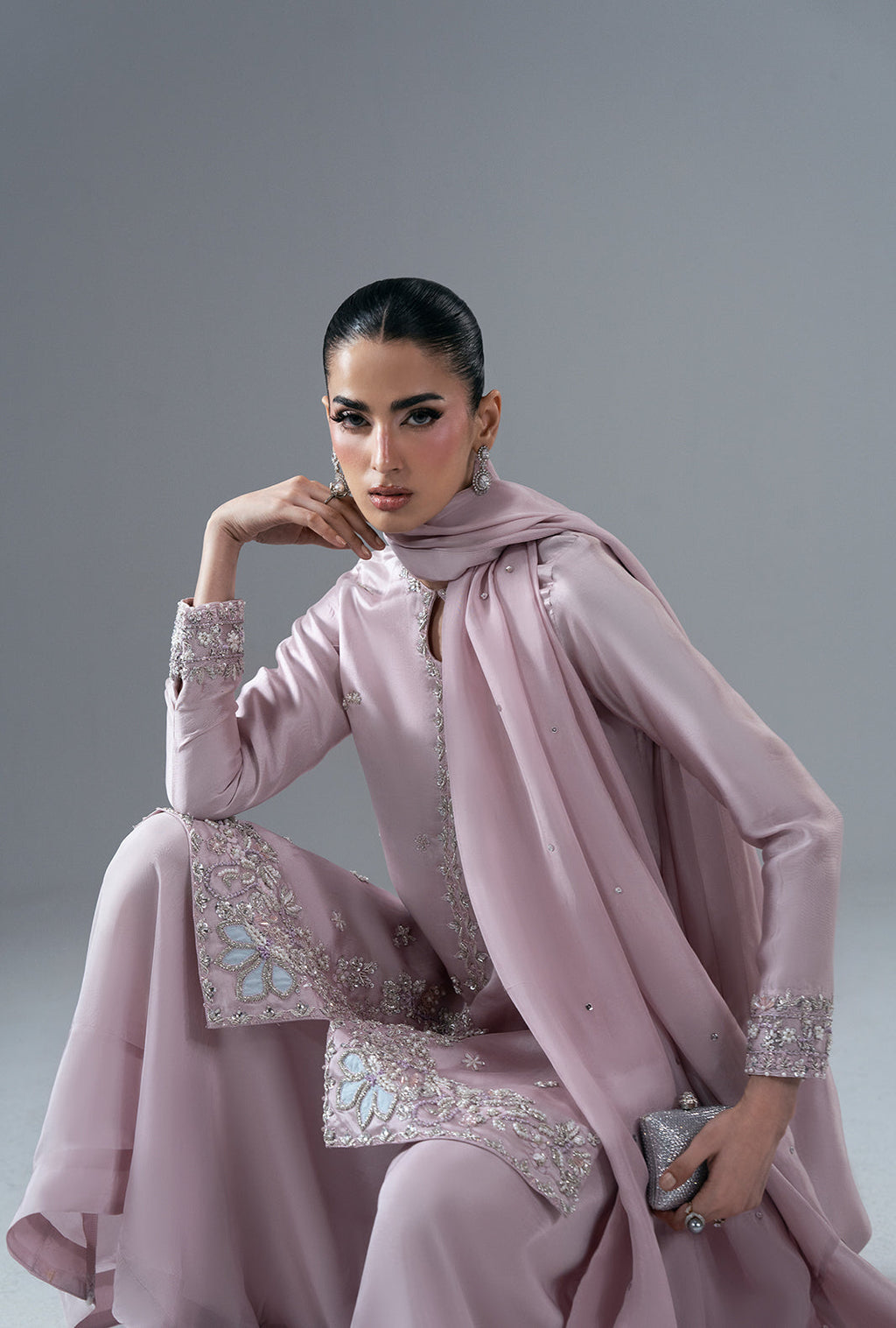 Rose Quartz Silk Pakistani Formal Dresses - AJR Couture - 5