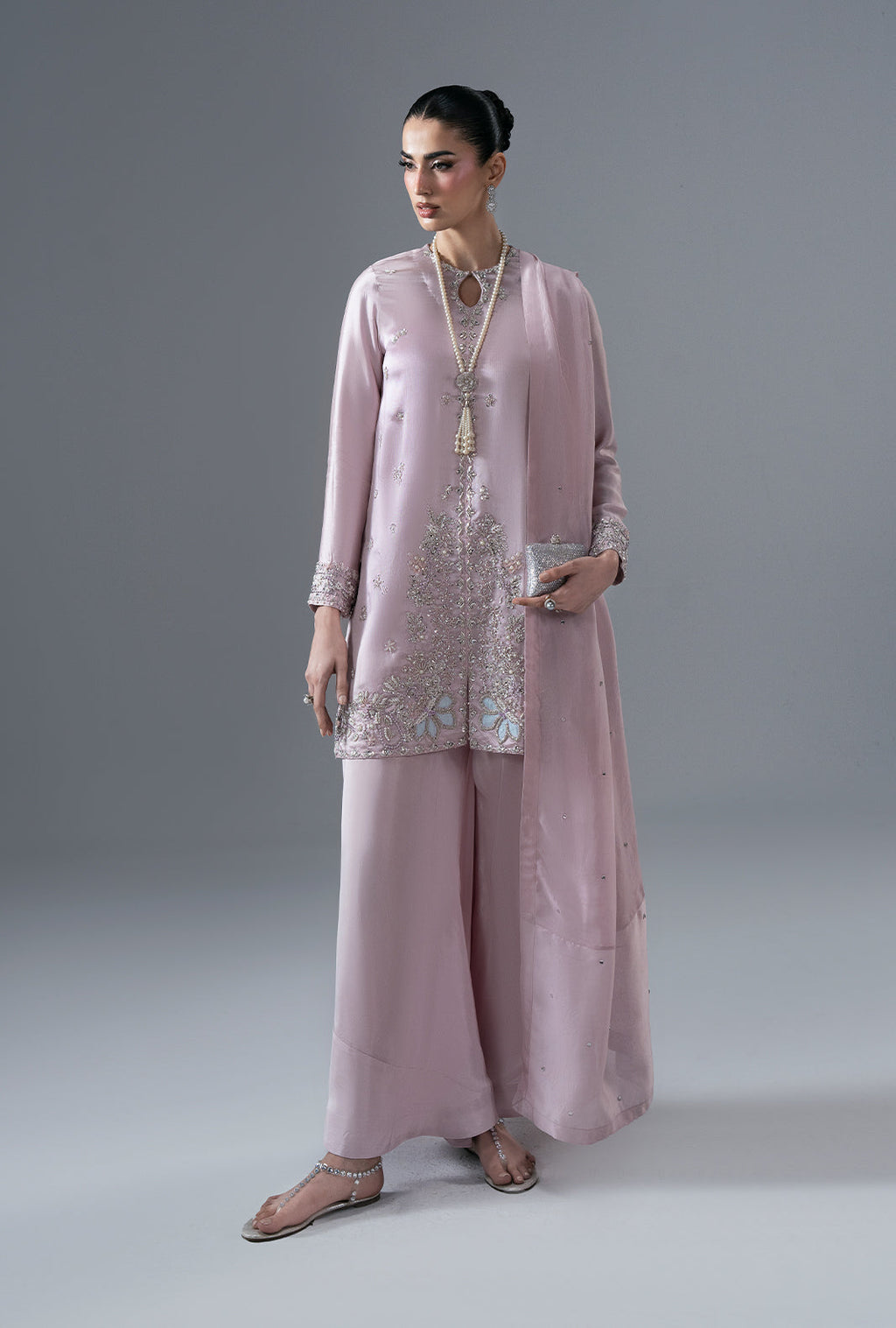 Rose Quartz Silk Pakistani Formal Dresses - AJR Couture - 4