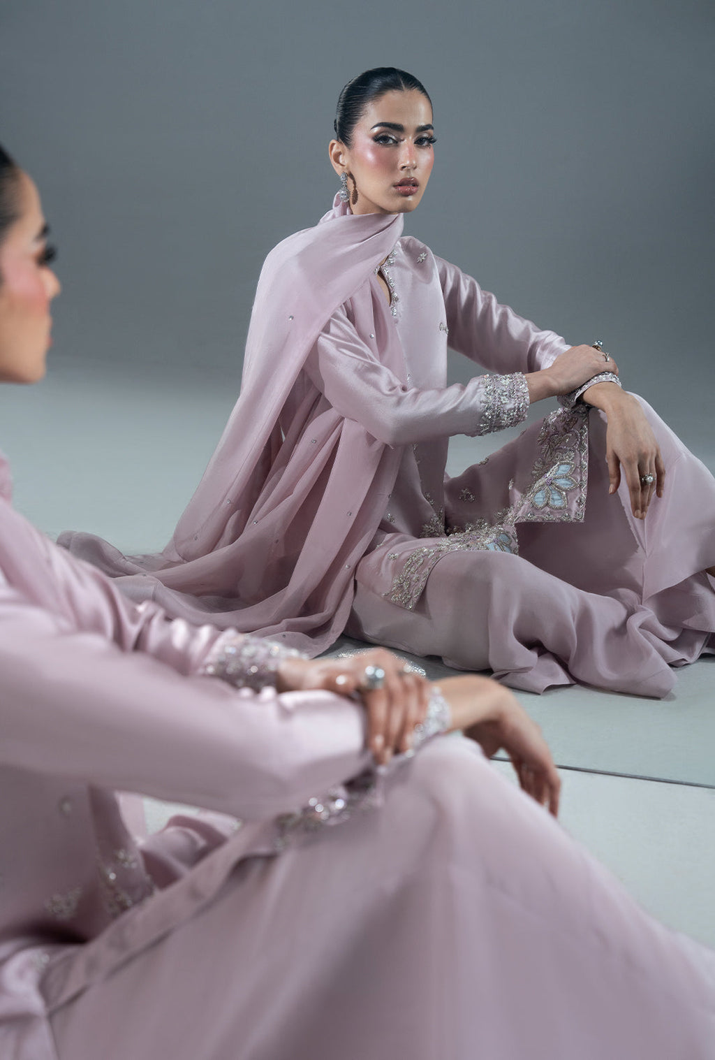 Rose Quartz Silk Pakistani Formal Dresses - AJR Couture - 6