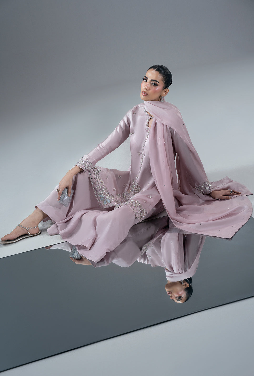 Rose Quartz Silk Pakistani Formal Dresses - AJR Couture - 7