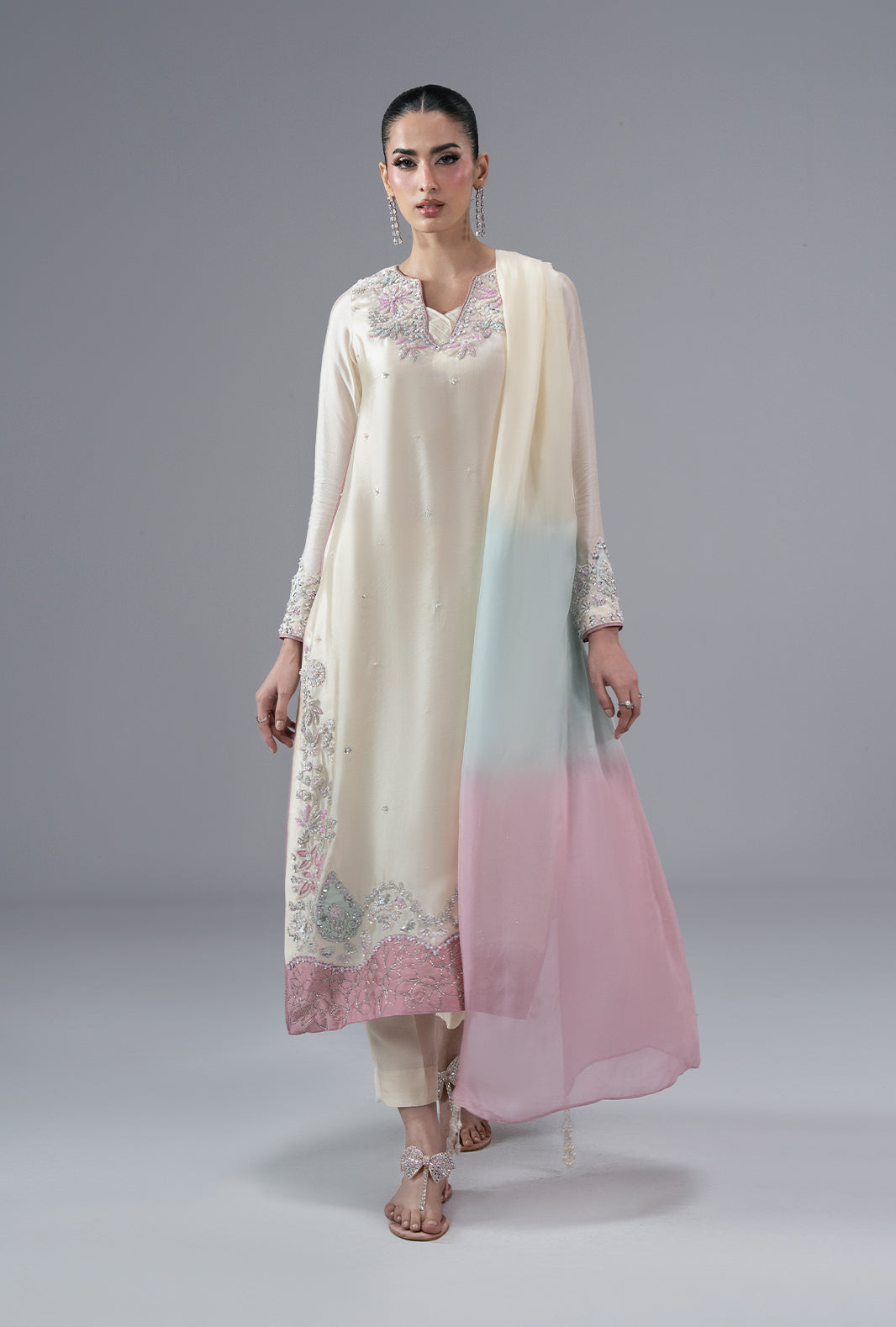 Ivory Muse Silk Pakistani Formal Dresses - AJR Couture - 1