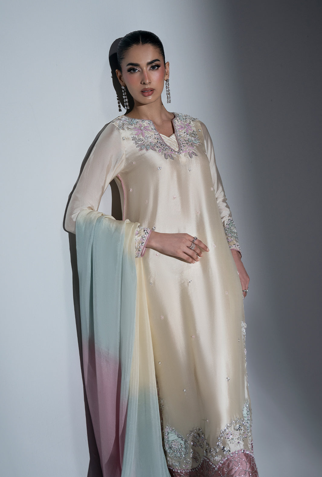 Ivory Muse Silk Pakistani Formal Dresses - AJR Couture - 2