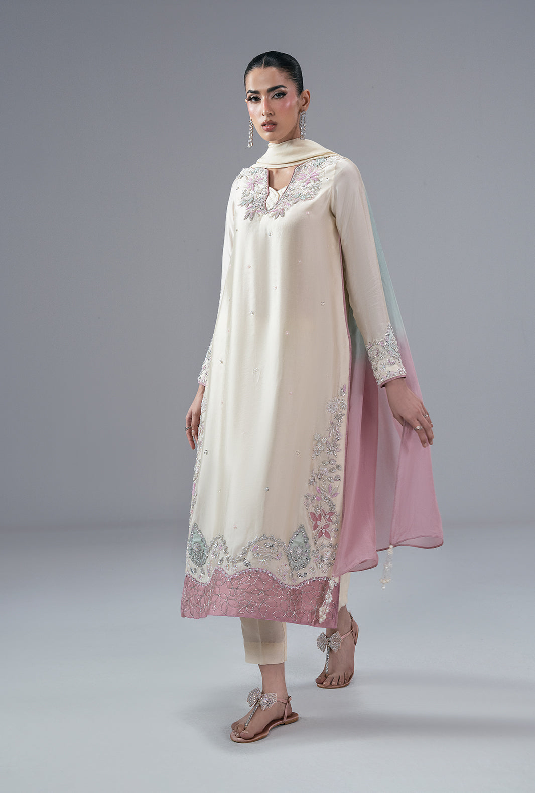Ivory Muse Silk Pakistani Formal Dresses - AJR Couture - 3