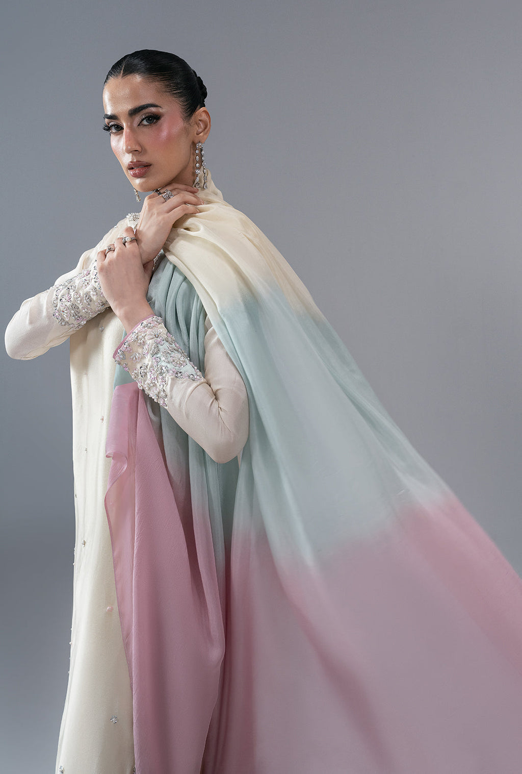 Ivory Muse Silk Pakistani Formal Dresses - AJR Couture - 8