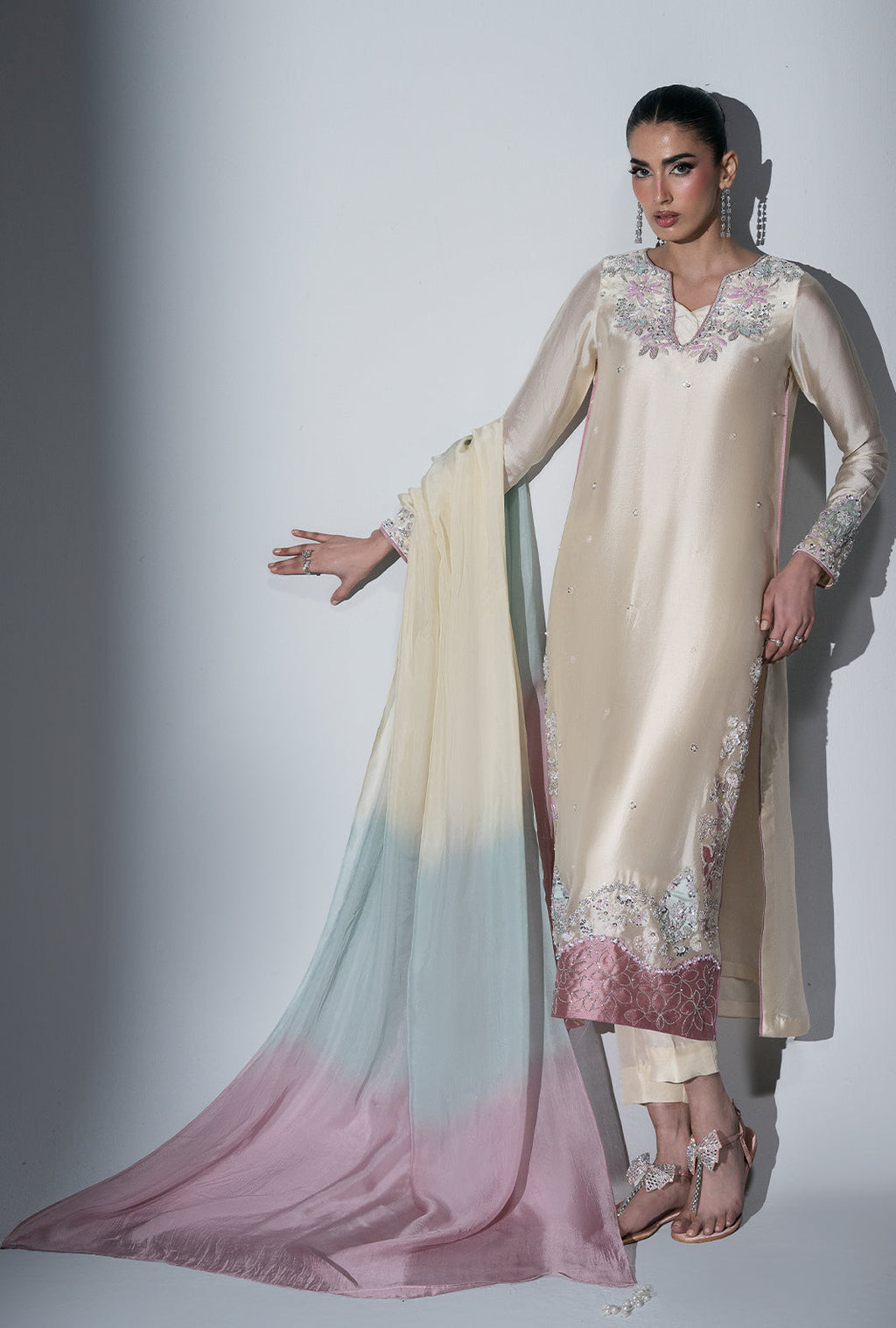 Ivory Muse Silk Pakistani Formal Dresses - AJR Couture - 6