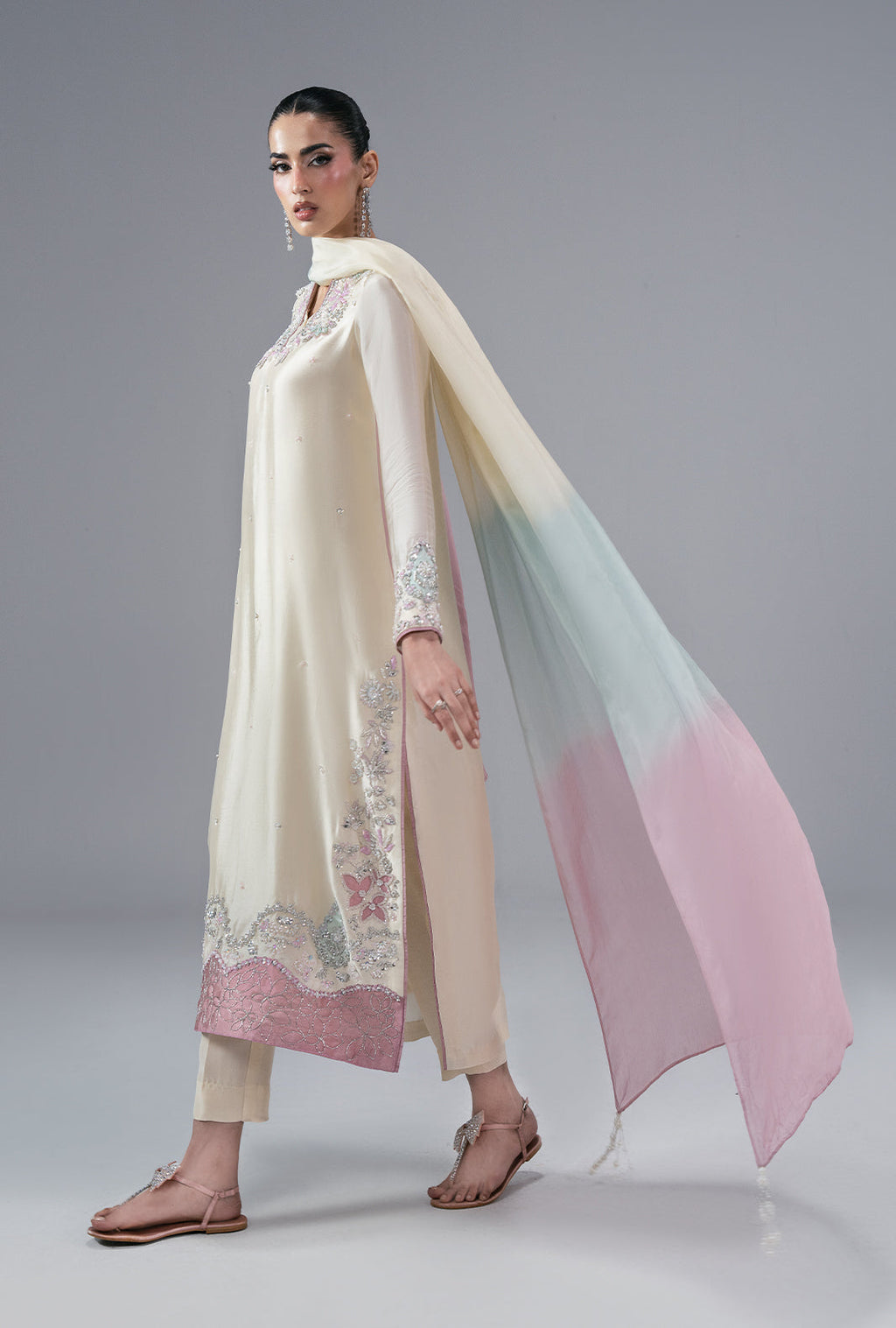 Ivory Muse Silk Pakistani Formal Dresses - AJR Couture - 4