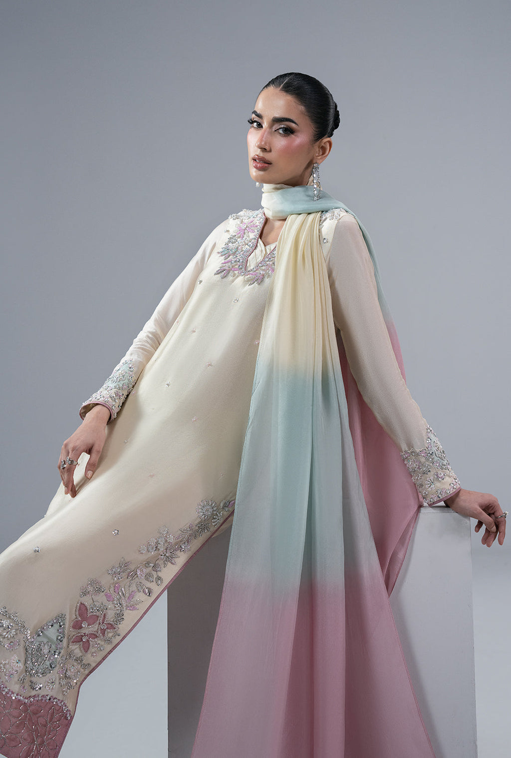 Ivory Muse Silk Pakistani Formal Dresses - AJR Couture - 7