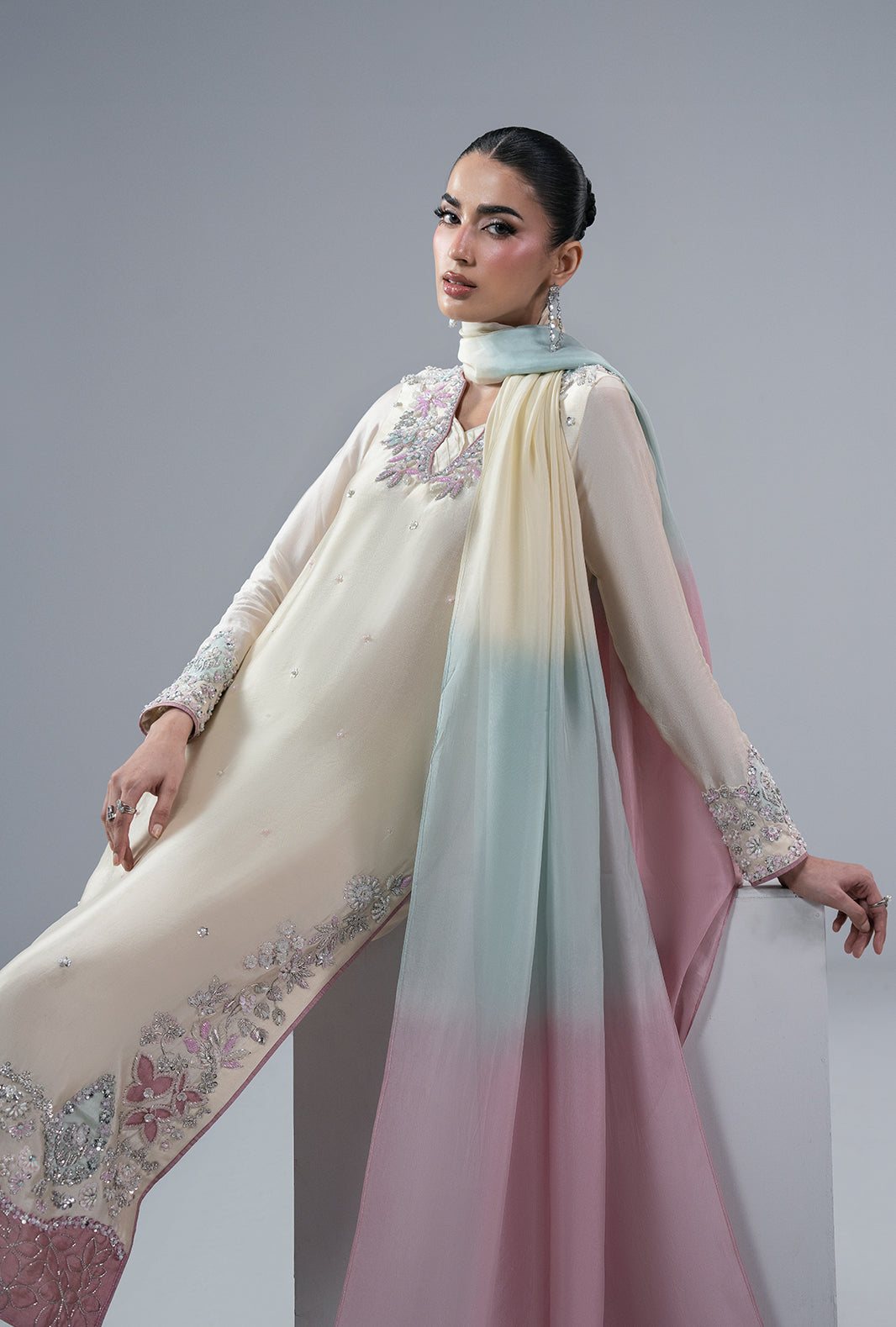 Ivory Muse Silk Pakistani Formal Dresses - AJR Couture - 7