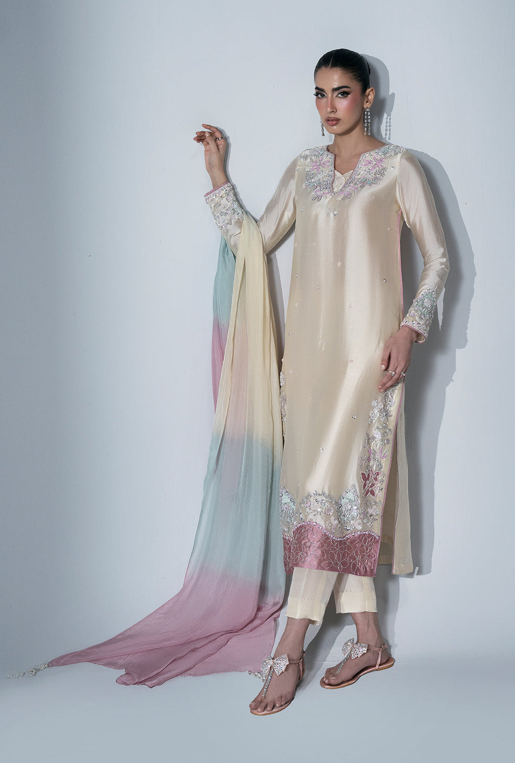Ivory Muse Silk Pakistani Formal Dresses - AJR Couture - 5