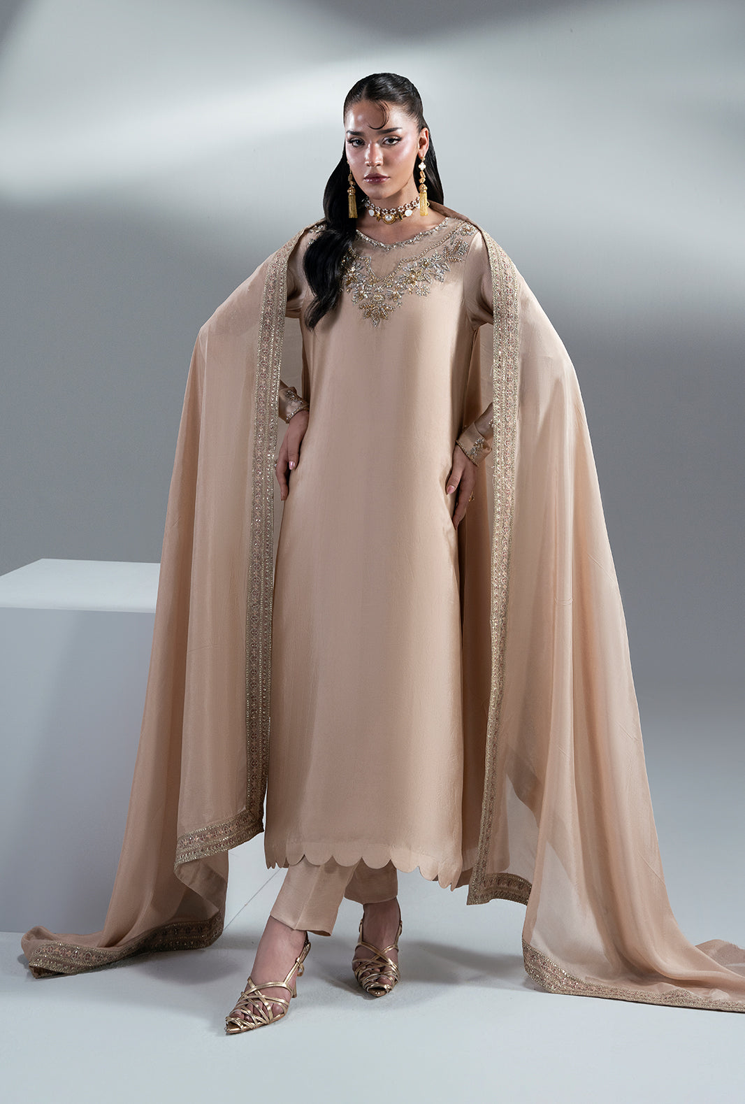 Amber Glow Silk Pakistani Formal Dresses - AJR Couture - 1
