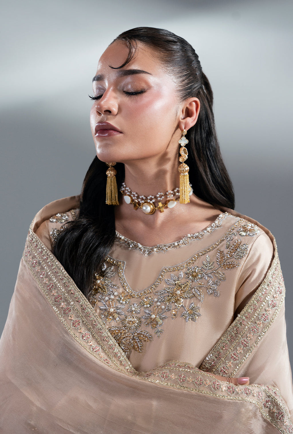 Amber Glow Silk Pakistani Formal Dresses - AJR Couture - 7