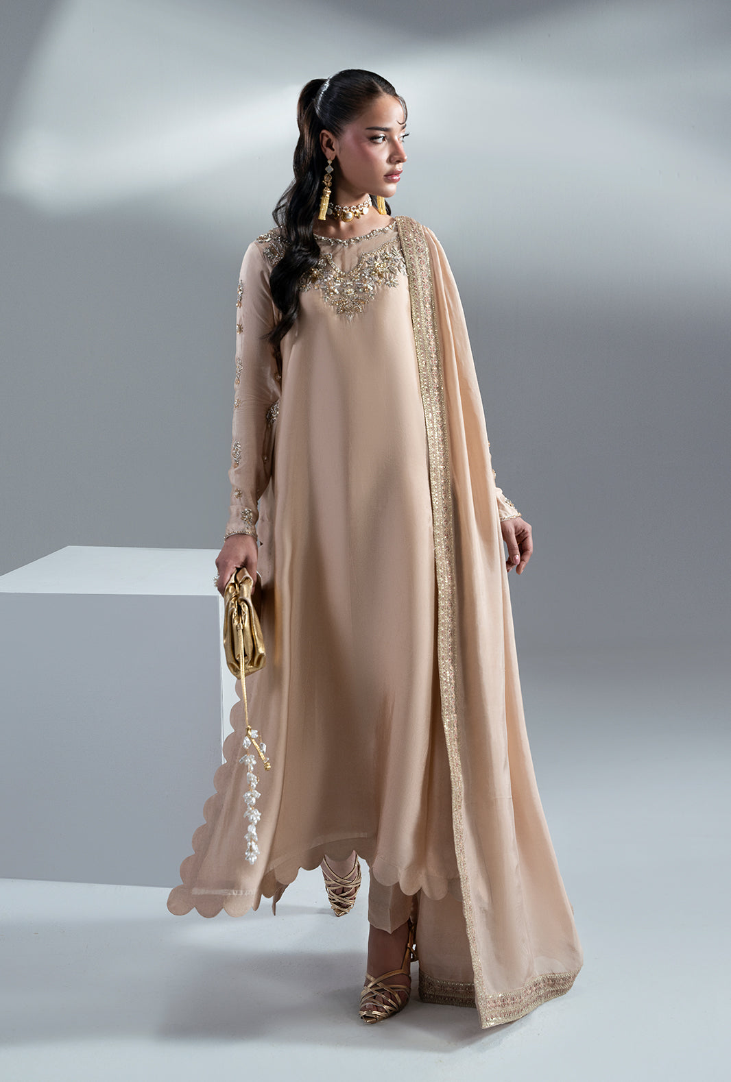 Amber Glow Silk Pakistani Formal Dresses - AJR Couture - 4