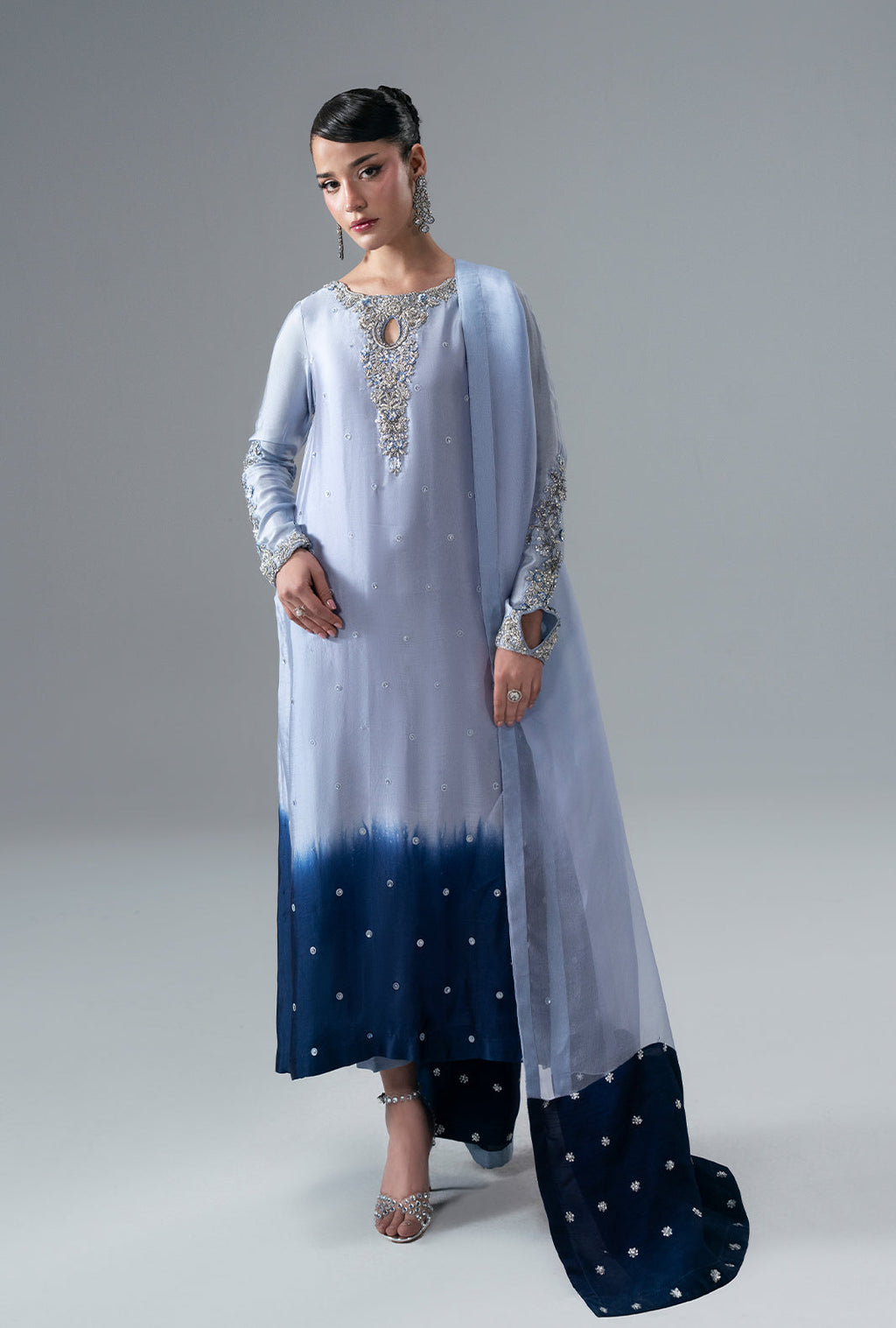 Sapphire Organza Pakistani Formal Dresses - AJR Couture - 1