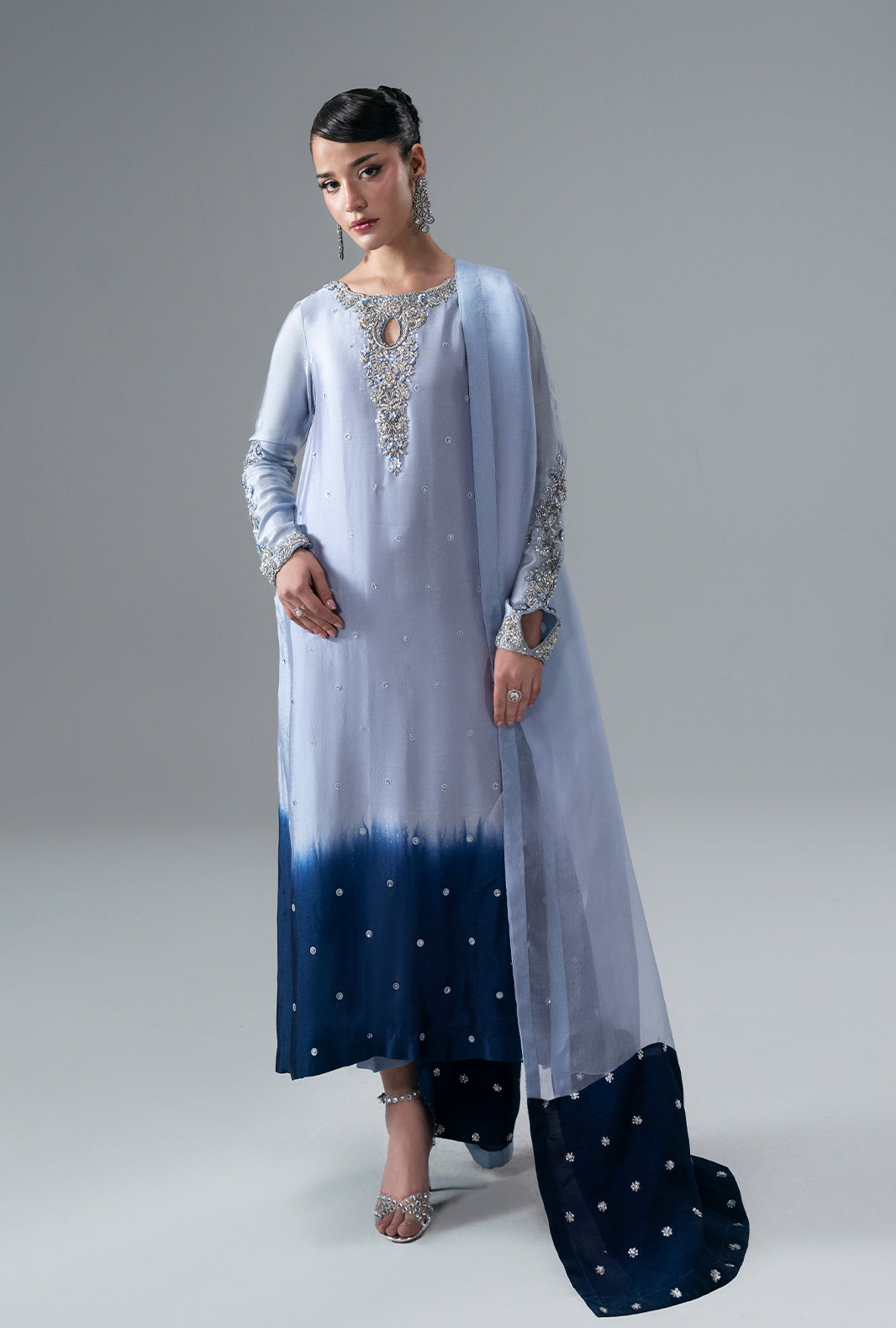 Sapphire Organza Pakistani Formal Dresses - AJR Couture - 1