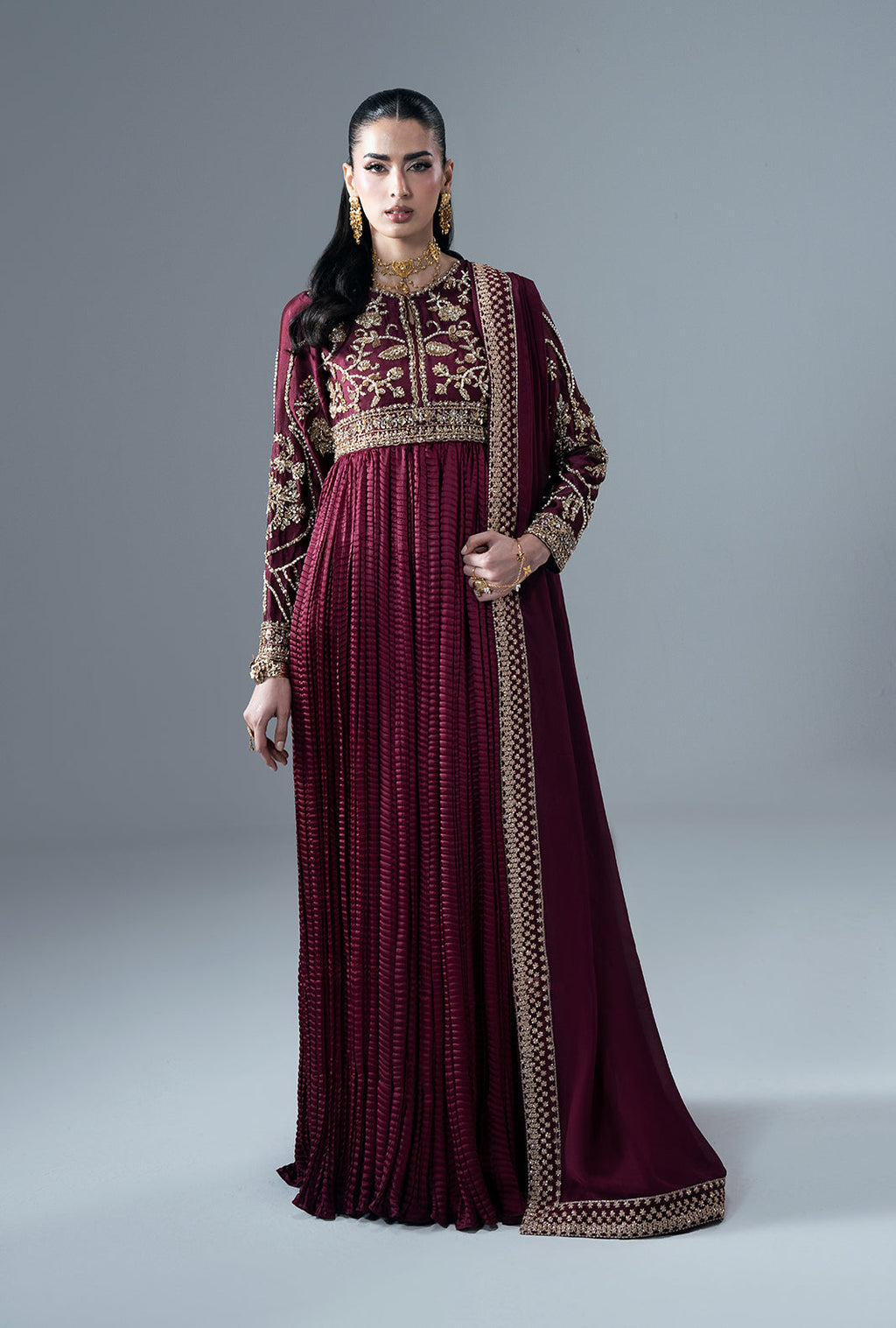 Carmine Silk Pakistani Formal Dresses - AJR Couture - 1