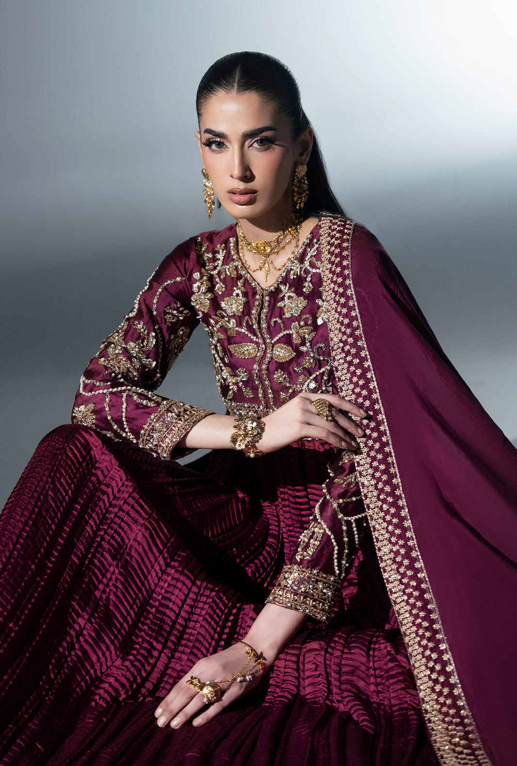 Carmine Silk Pakistani Formal Dresses - AJR Couture - 11