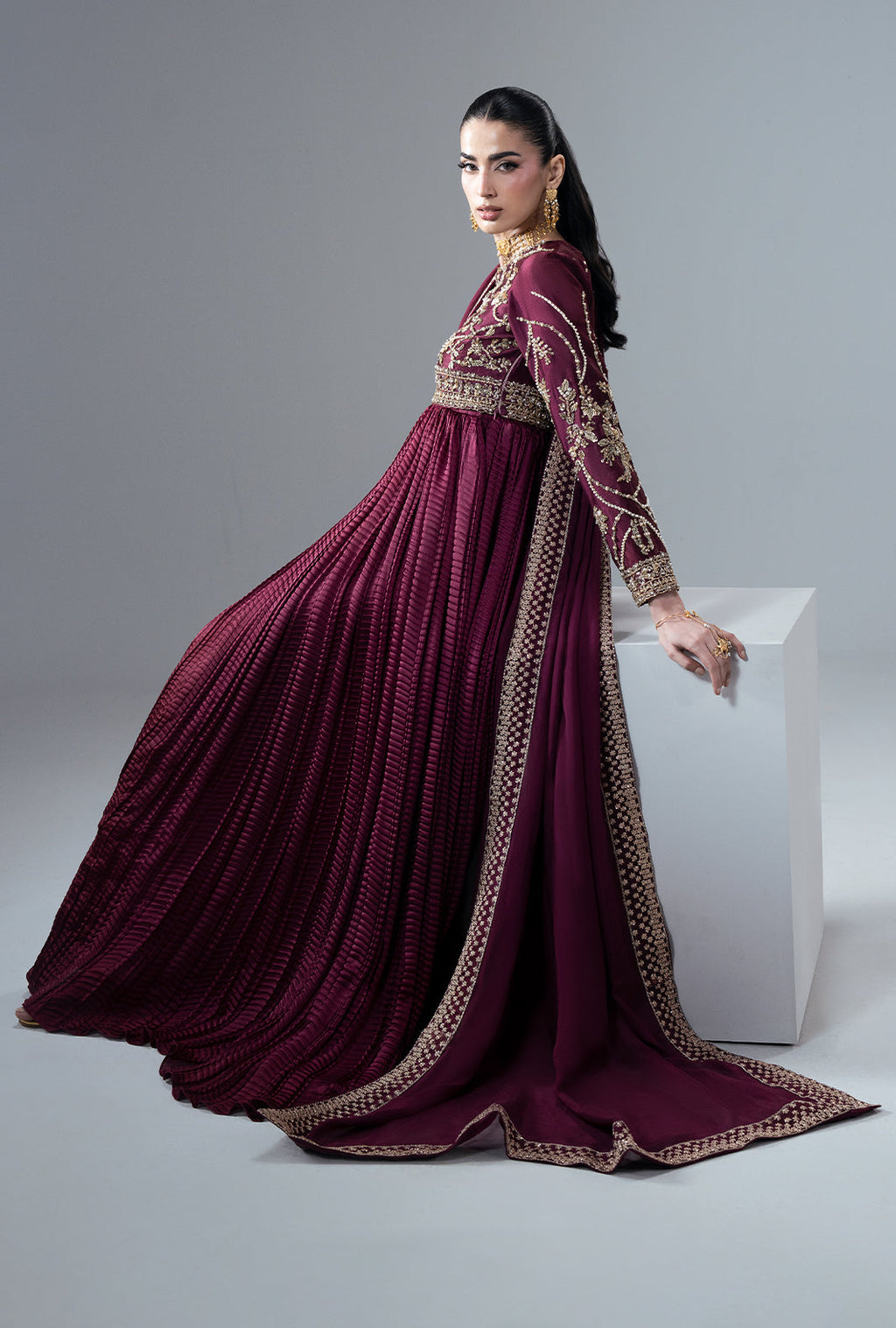 Carmine Silk Pakistani Formal Dresses - AJR Couture - 6