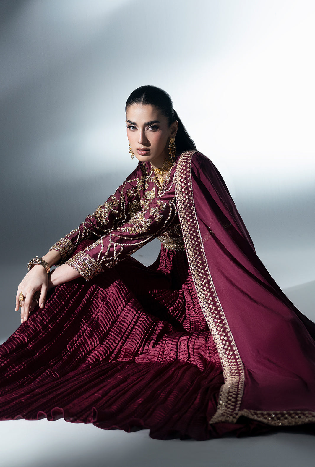 Carmine Silk Pakistani Formal Dresses - AJR Couture - 12