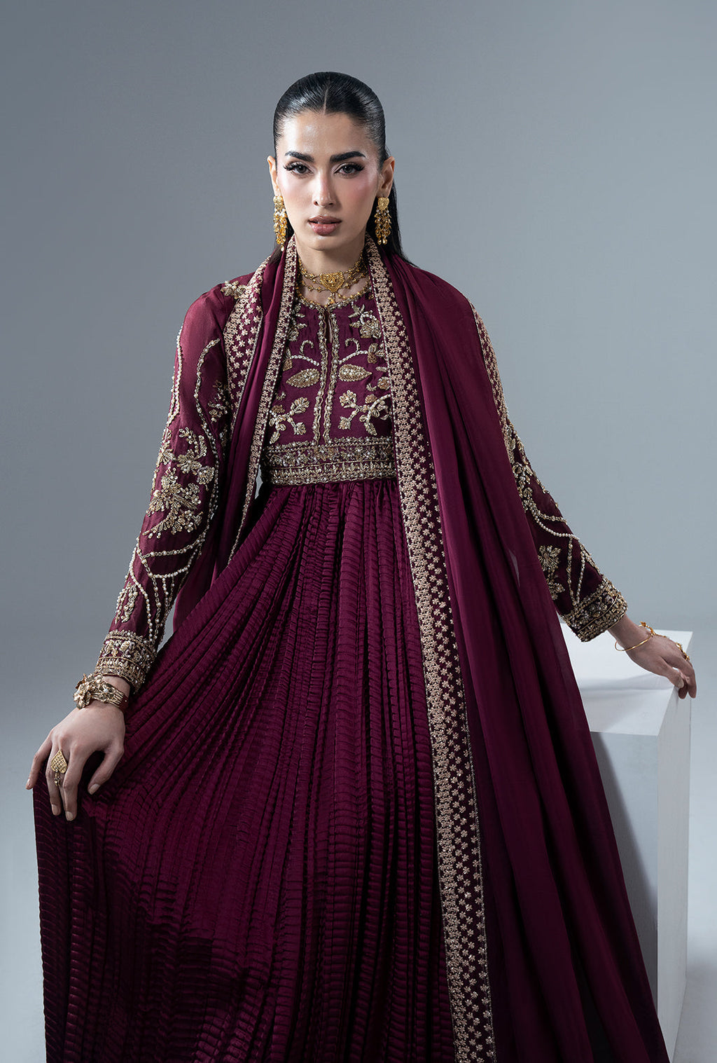 Carmine Silk Pakistani Formal Dresses - AJR Couture - 7