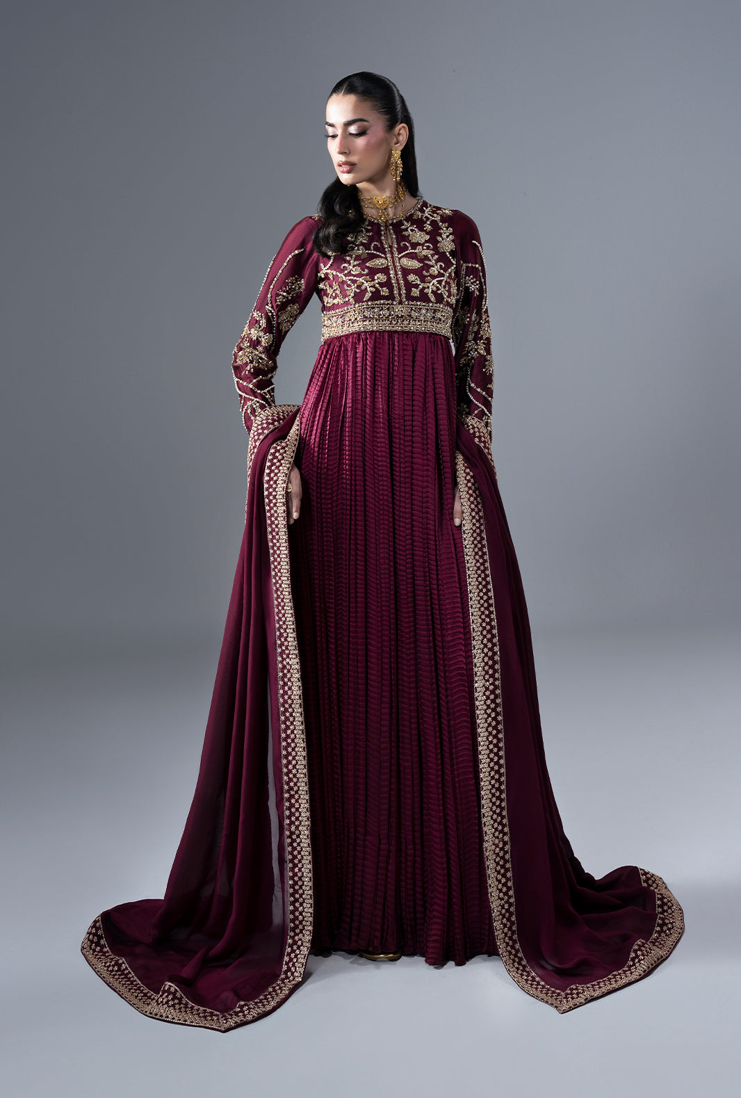 Carmine Silk Pakistani Formal Dresses - AJR Couture - 2