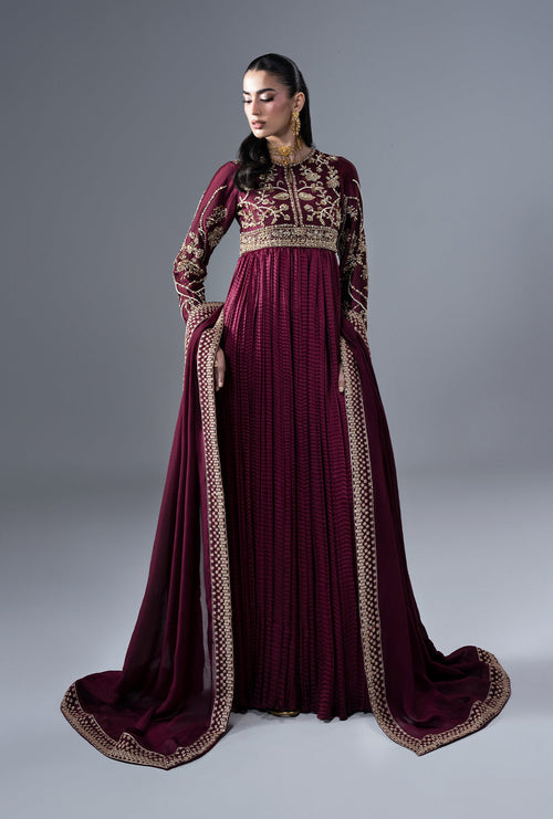 Carmine Silk Pakistani Formal Dresses - AJR Couture - 2