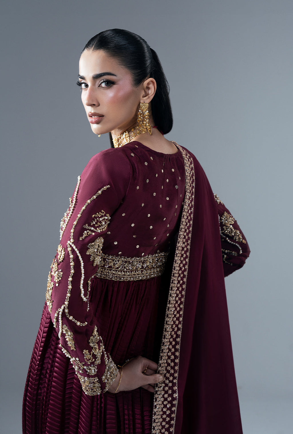 Carmine Silk Pakistani Formal Dresses - AJR Couture - 8