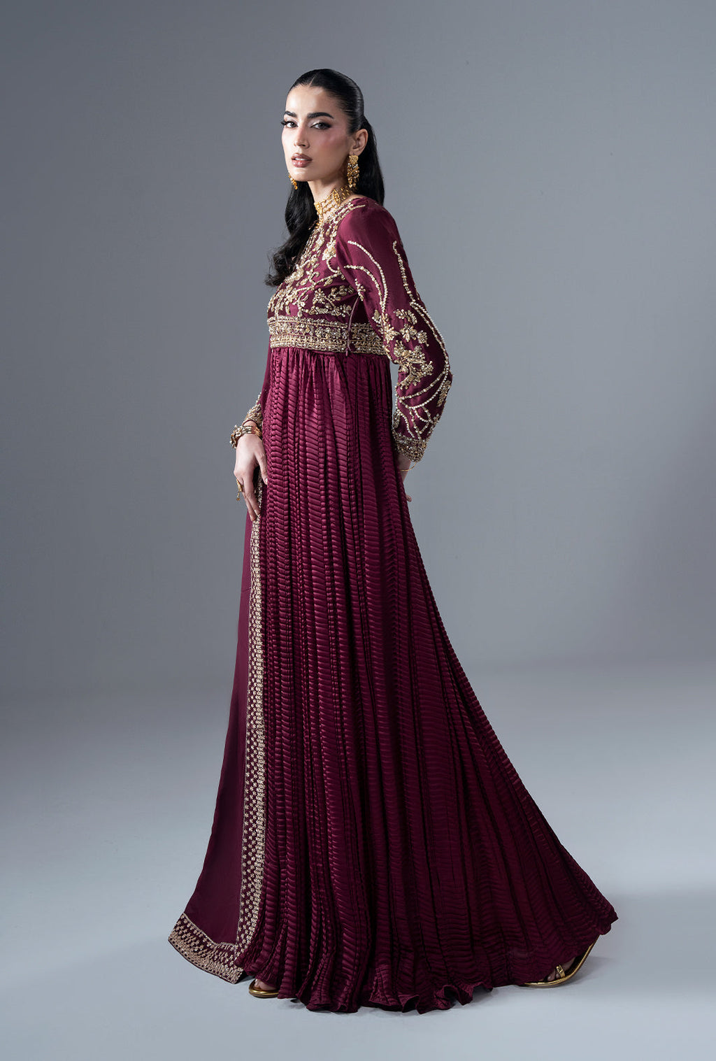 Carmine Silk Pakistani Formal Dresses - AJR Couture - 4