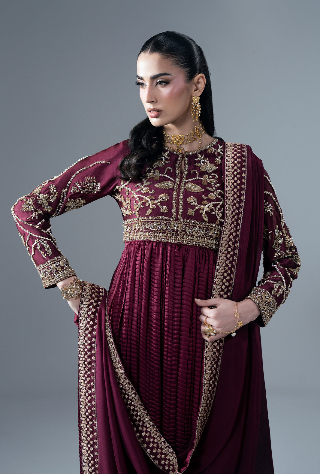 Carmine Silk Pakistani Formal Dresses - AJR Couture - 9