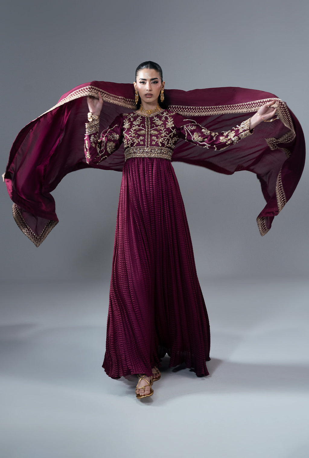 Carmine Silk Pakistani Formal Dresses - AJR Couture - 3