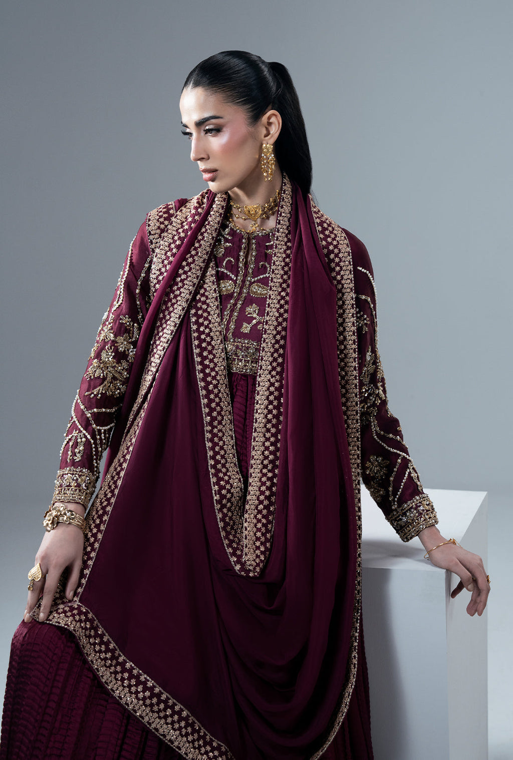 Carmine Silk Pakistani Formal Dresses - AJR Couture - 10