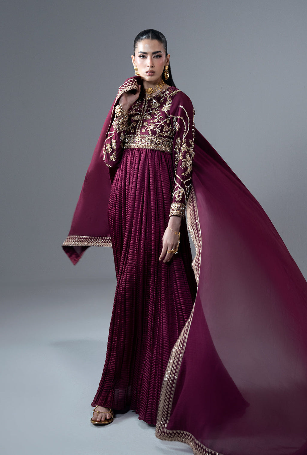 Carmine Silk Pakistani Formal Dresses - AJR Couture - 5