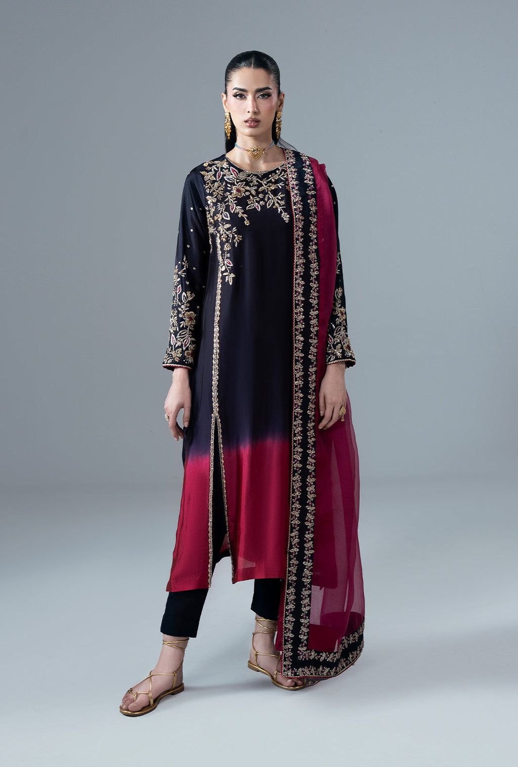 Scarlet Ruby Organza Pakistani Formal Dresses - AJR Couture - 1