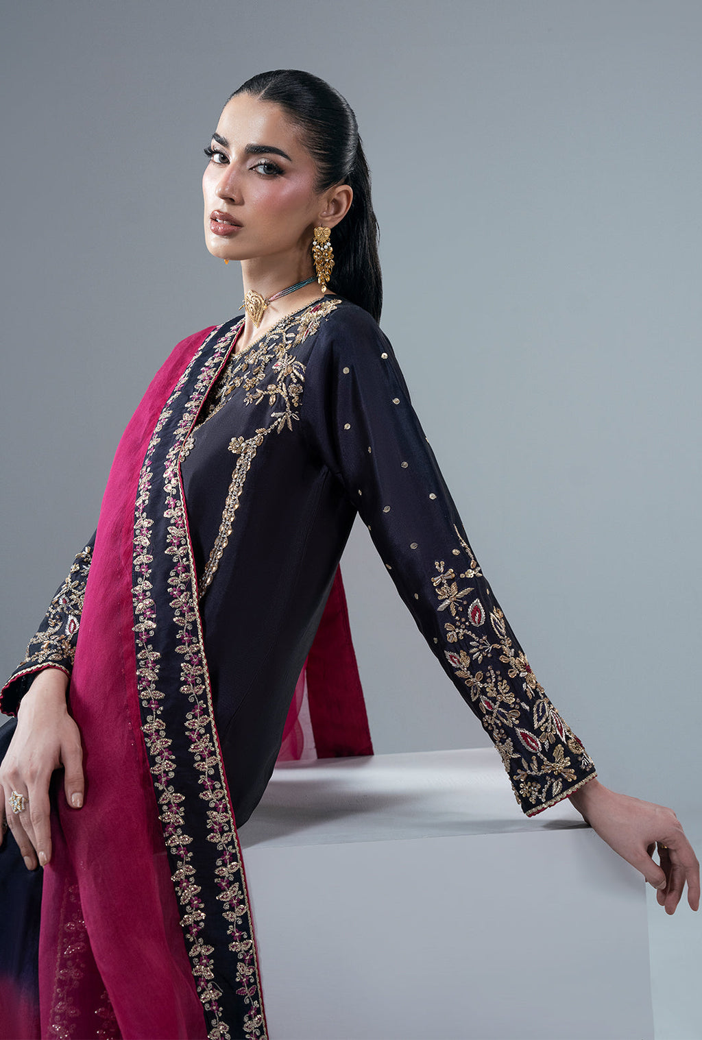 Scarlet Ruby Organza Pakistani Formal Dresses - AJR Couture - 3