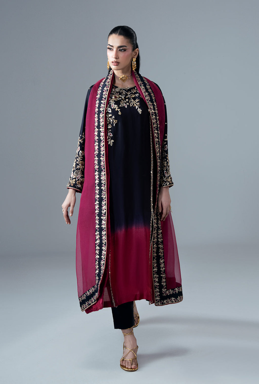 Scarlet Ruby Organza Pakistani Formal Dresses - AJR Couture - 4