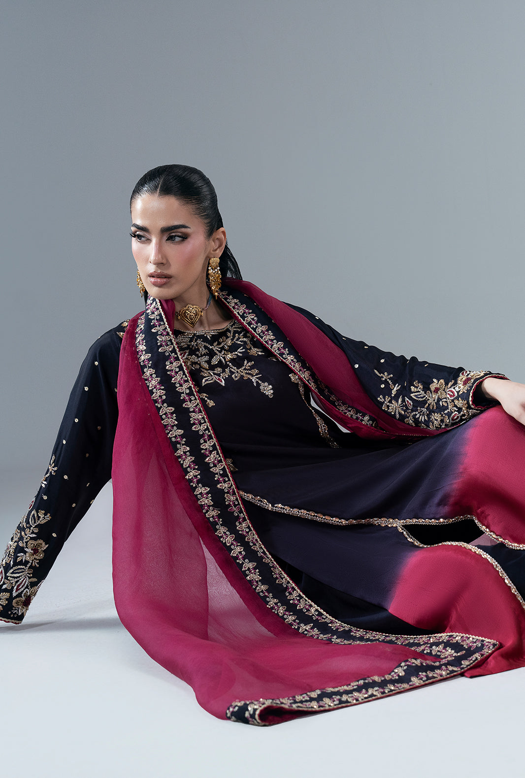 Scarlet Ruby Organza Pakistani Formal Dresses - AJR Couture - 9