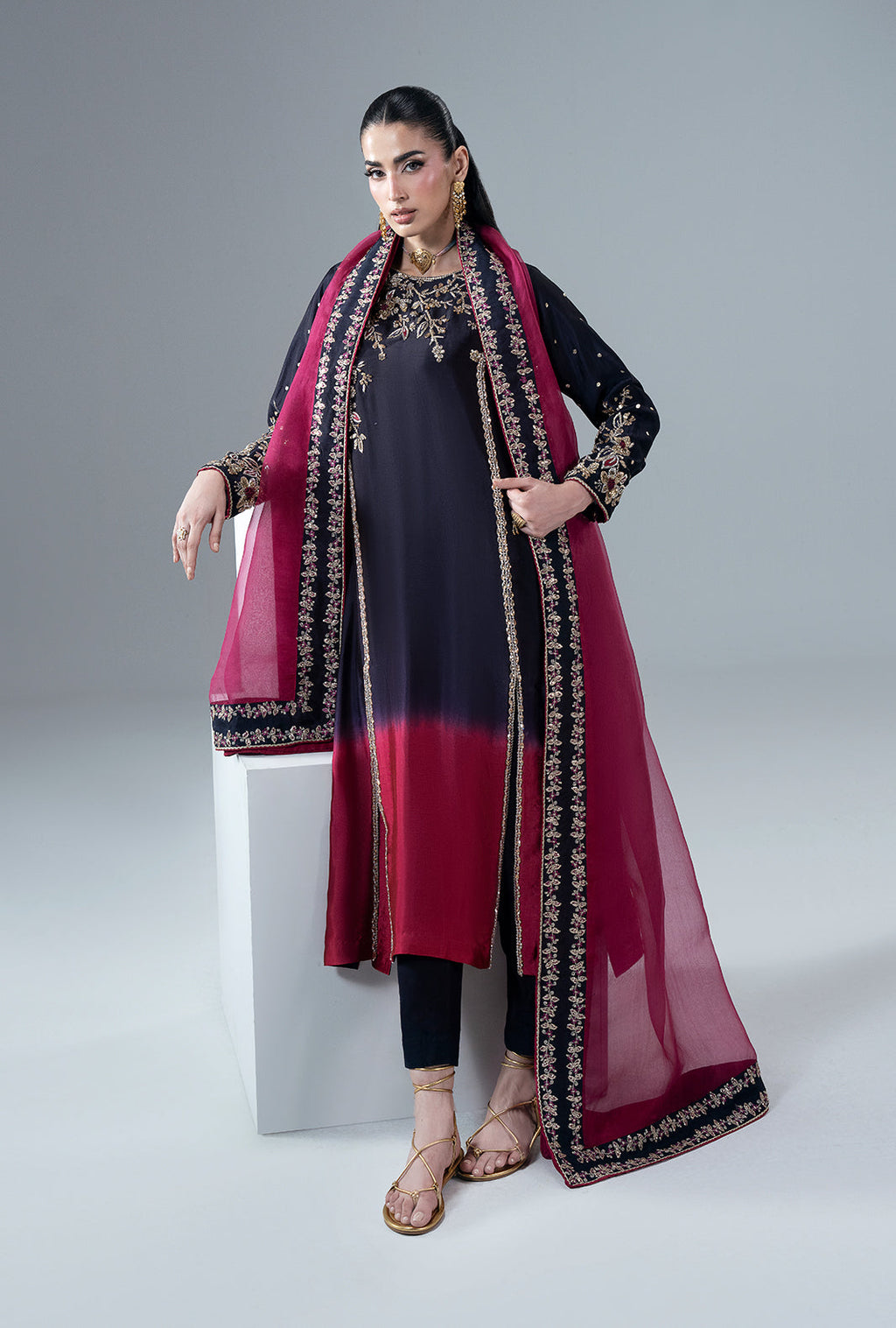 Scarlet Ruby Organza Pakistani Formal Dresses - AJR Couture - 6