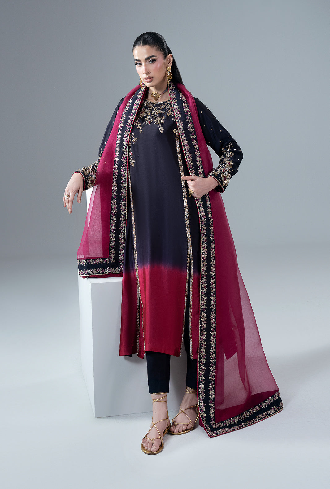 Scarlet Ruby Organza Pakistani Formal Dresses - AJR Couture - 6