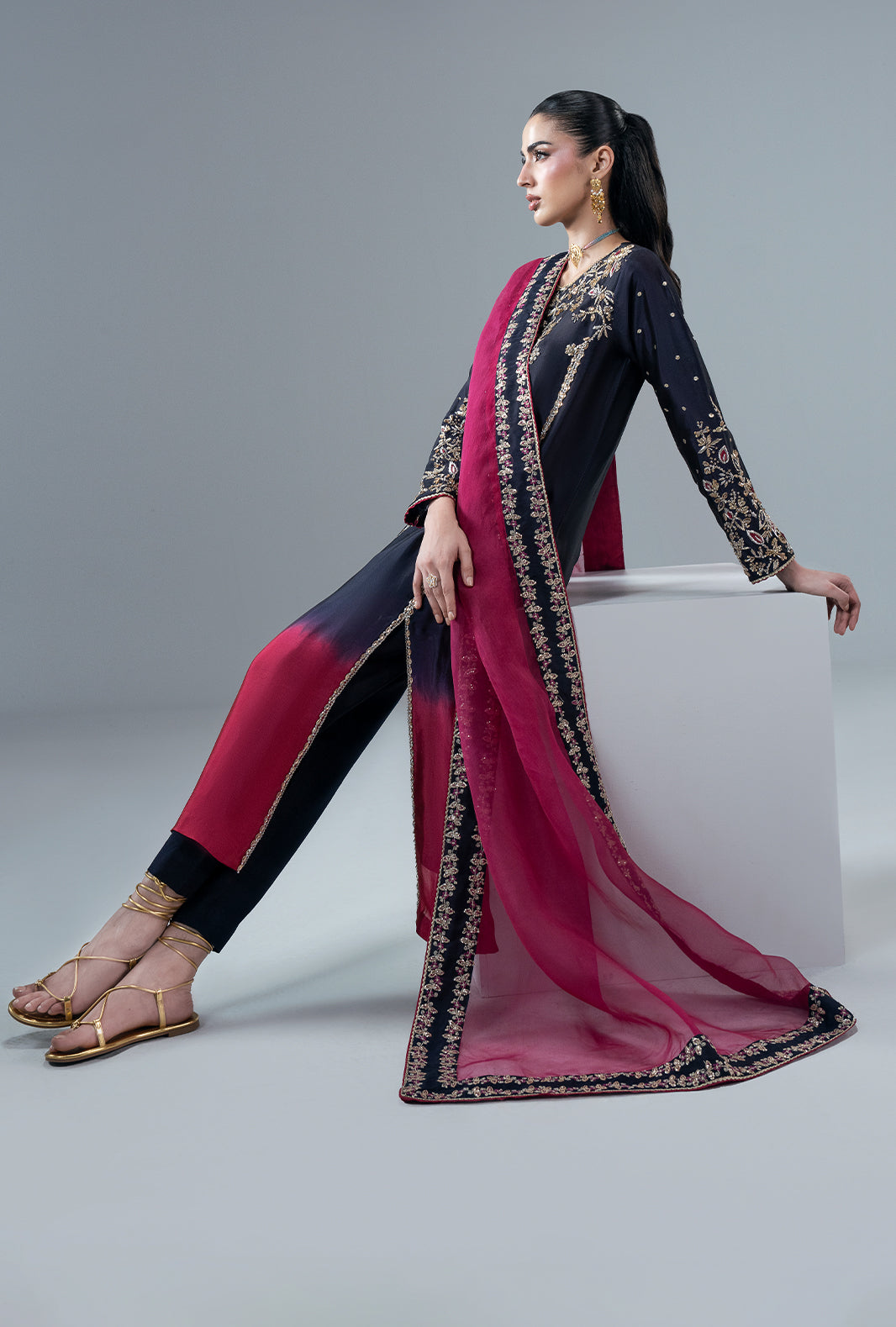 Scarlet Ruby Organza Pakistani Formal Dresses - AJR Couture - 7