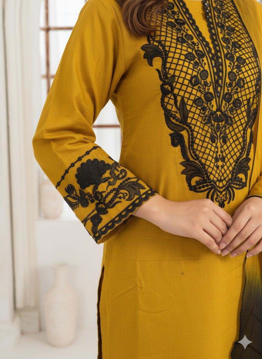 Abeera Mustard Premium Fabric Pakistani Winter Dresses - Sahiba-clothing - 4