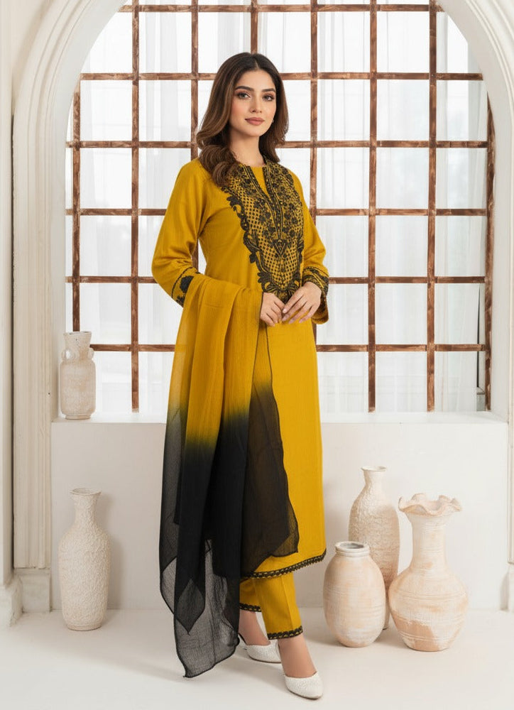 Abeera Mustard Premium Fabric Pakistani Winter Dresses - Sahiba-clothing - 3