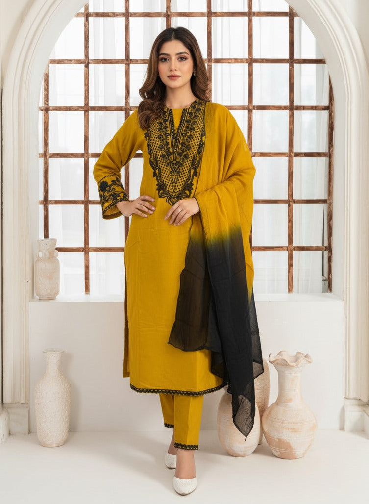 Abeera Mustard Premium Fabric Pakistani Winter Dresses - Sahiba-clothing - 1