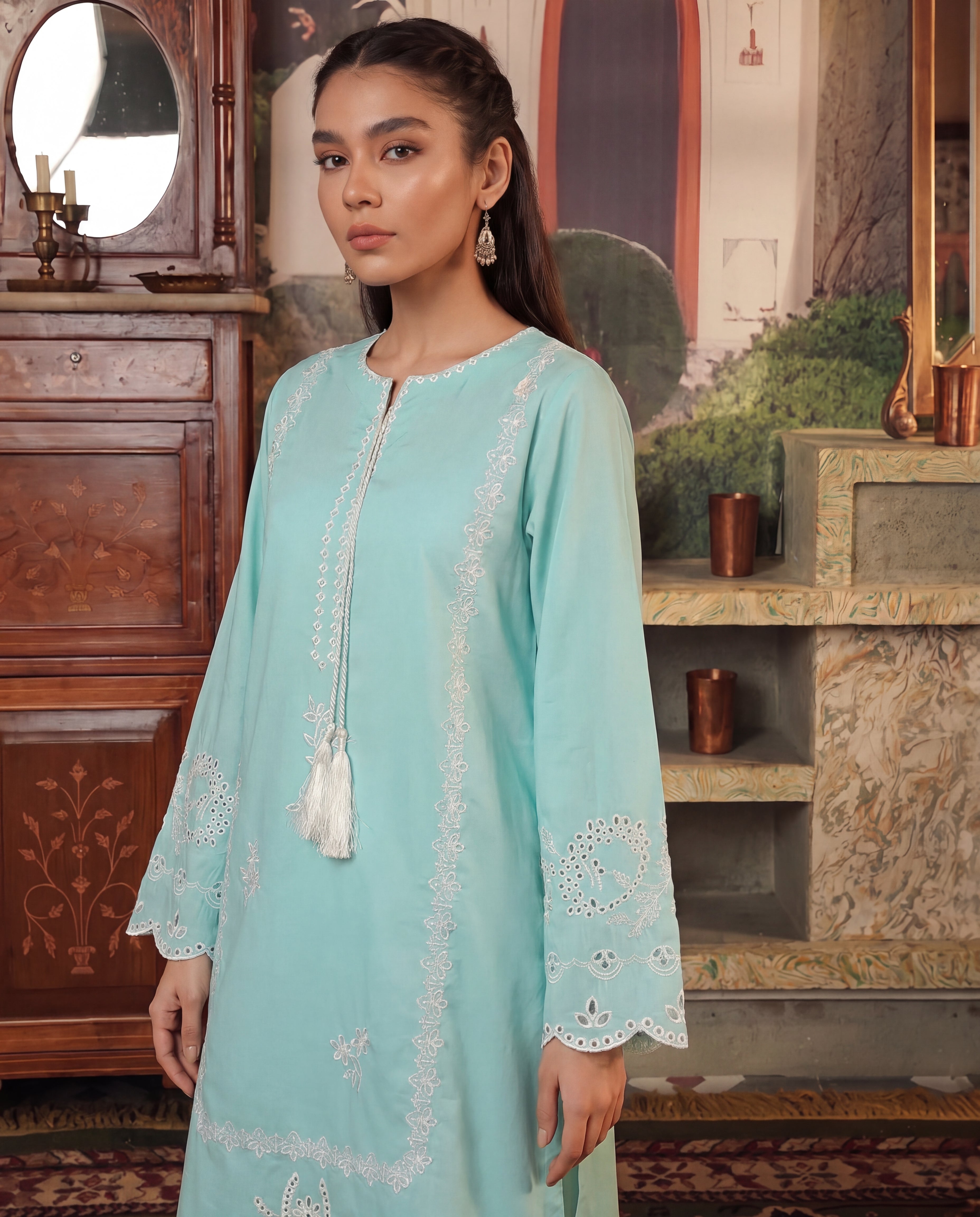 Ashley Cyan Premium Fabric Pakistani Summer Dresses - Sahiba-clothing - 5