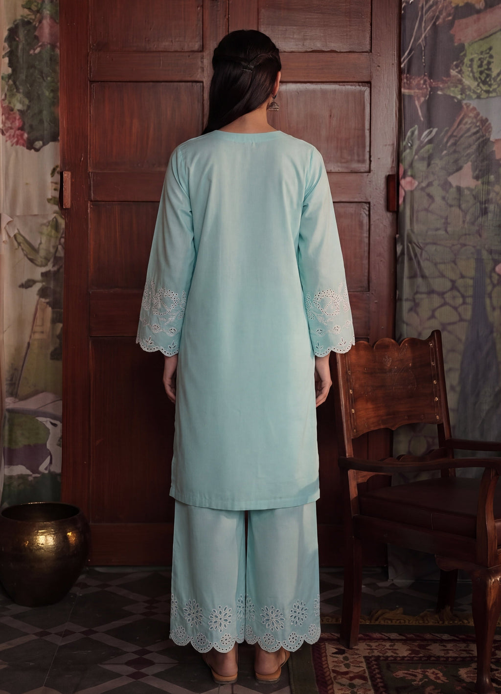 Ashley Cyan Premium Fabric Pakistani Summer Dresses - Sahiba-clothing - 2