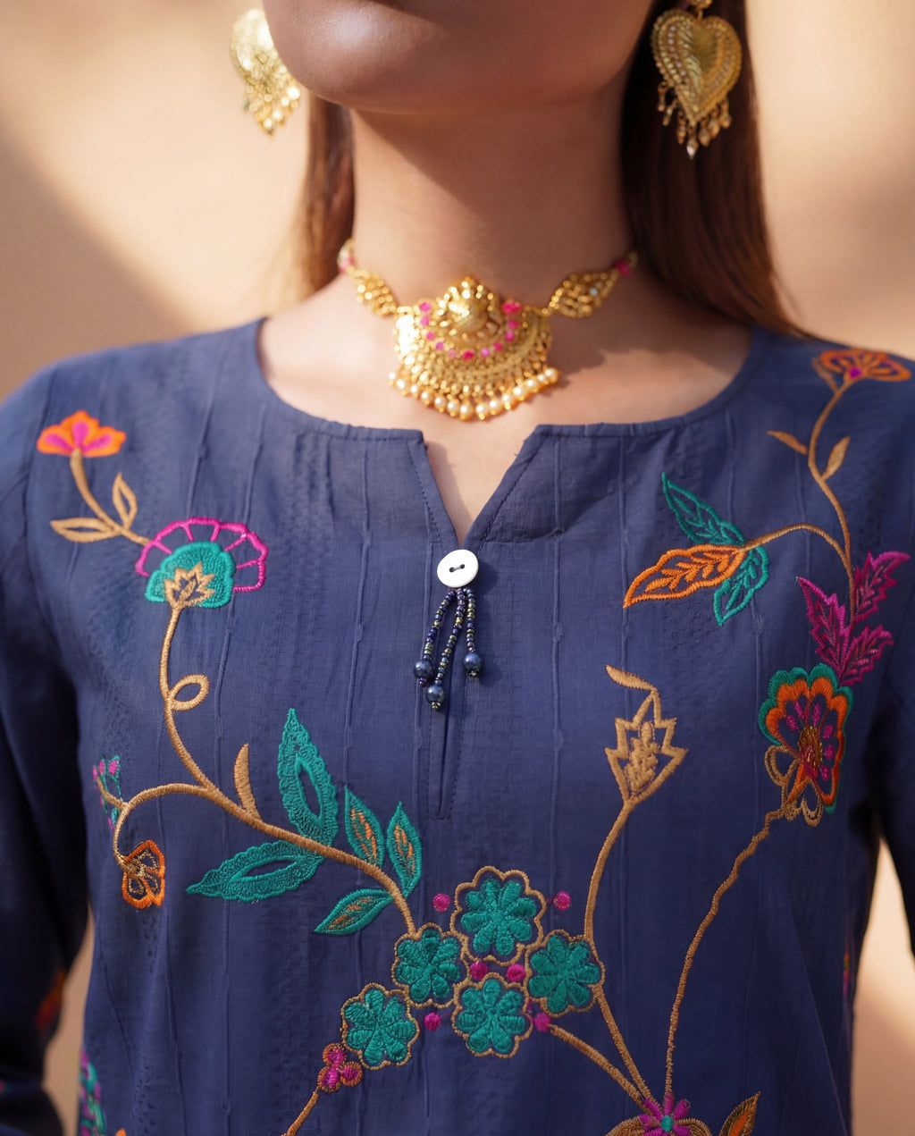 Aspiration Blue Premium Fabric Pakistani Summer Dresses - Sahiba-clothing - 2
