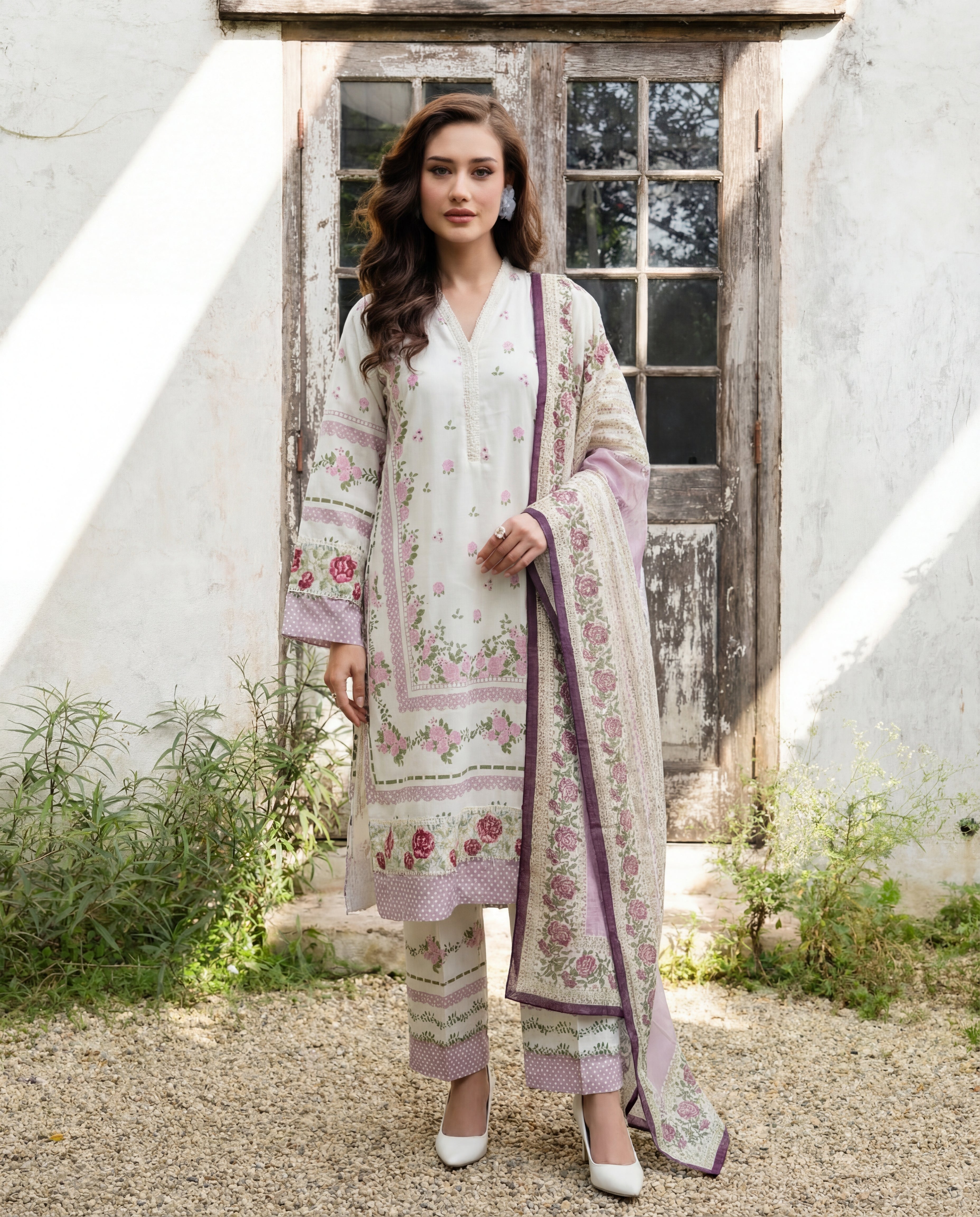 Ayla White Premium Fabric Pakistani Summer Dresses - Sahiba-clothing - 1