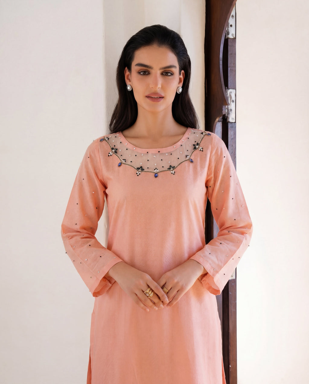 Azmira Peach Premium Fabric Pakistani Summer Dresses - Sahiba-clothing - 2